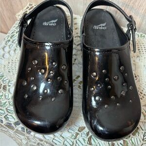 Dansko Jemma Kids Shiny Black Patent Leather Clog Shoes